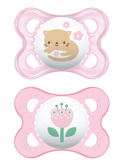 Original Napp 2-pack Silikon - 0-6 mån - MAM Rosa (Katt/Tulpan)