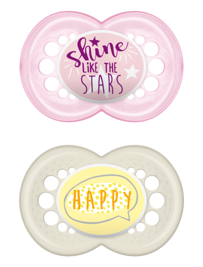 Original Napp 2-pack Silikon - 6-16 mån - MAM Rosa (Stars/Happy)