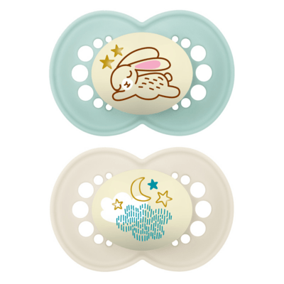 Night Napp 2-pack Silikon - 6-16 mån - MAM Neutral (Kanin/Himmel)