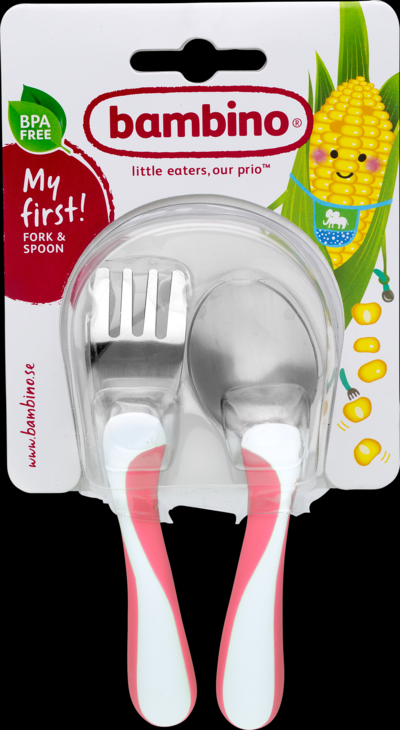 Äta själv-bestick 1-pack - Bambino Cerise
