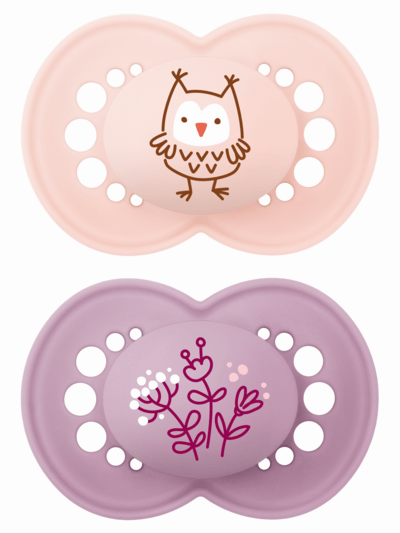 Original Napp Silikon 2-pack - 16-36 mån - MAM Rosa (Uggla/Blommor)