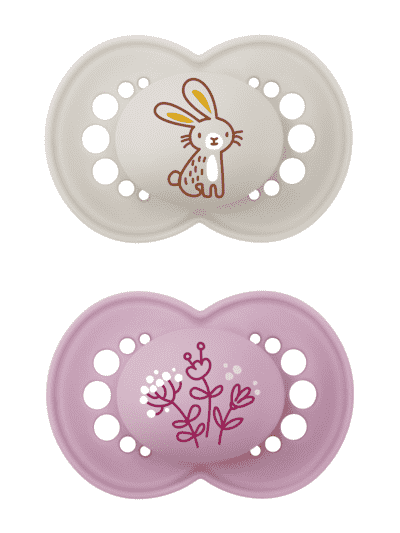 Original Napp Latex 2-pack - 16-36 mån - MAM Rosa hare/blommor