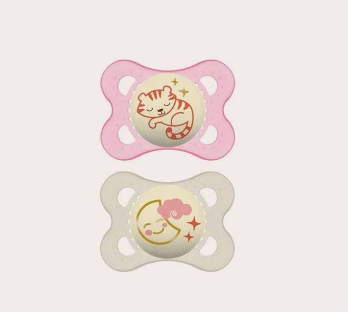 MAM Original Night Napp 2-pack - 0-6 mån Rosa (Katt/Måne)