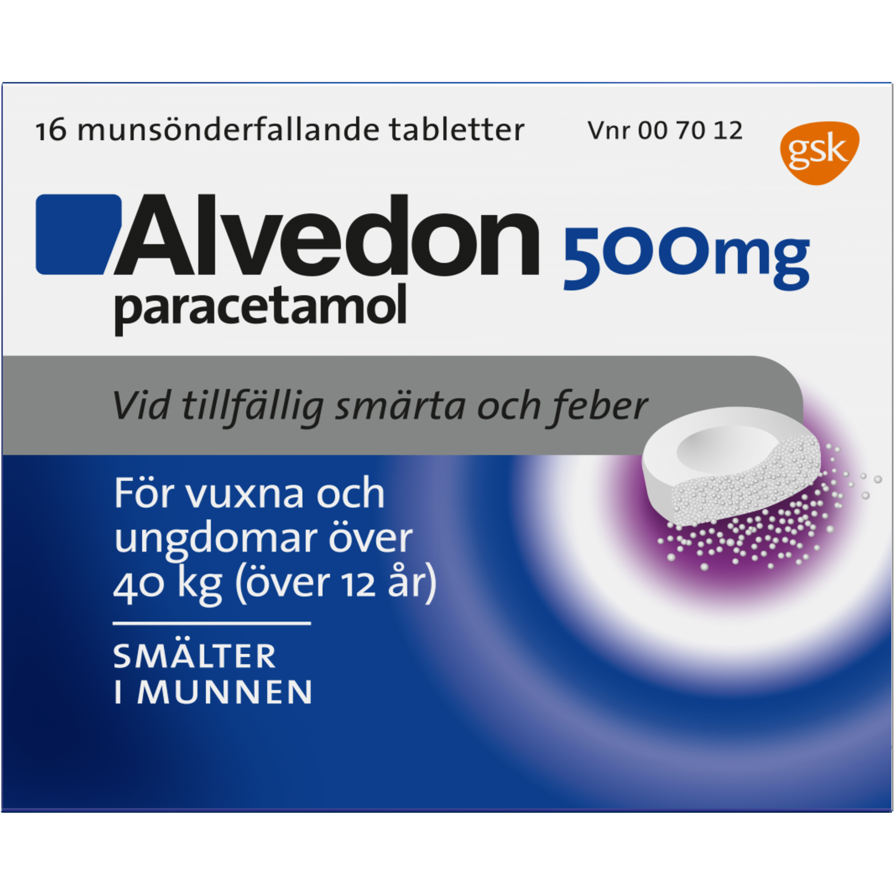 Alvedon, munsönderfallande tablett 500 mg 16 st