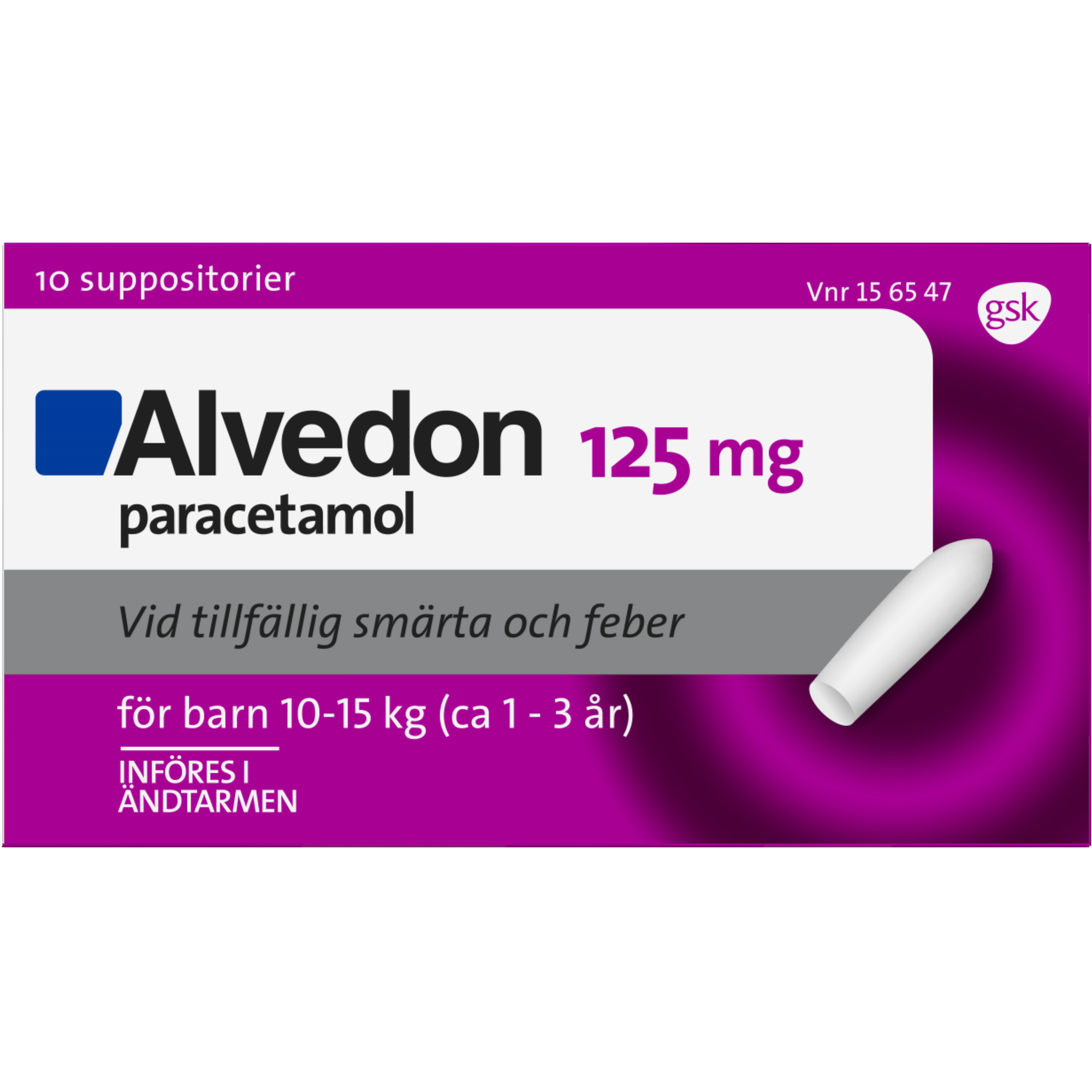 Alvedon, suppositorium 125 mg 10 st (10-15 kg)