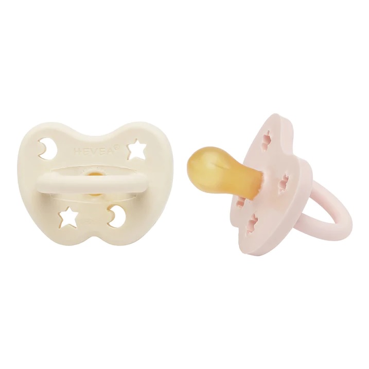Naturgumminapp - Powder Pink & Milky White , 0-3 mån 2-pack - Hevea Rund