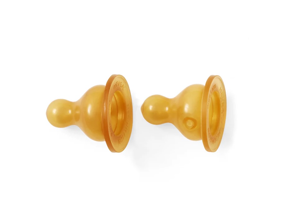Hevea - Flasknapp i Naturgummi 2 st, Medium Flow 3-24 mån