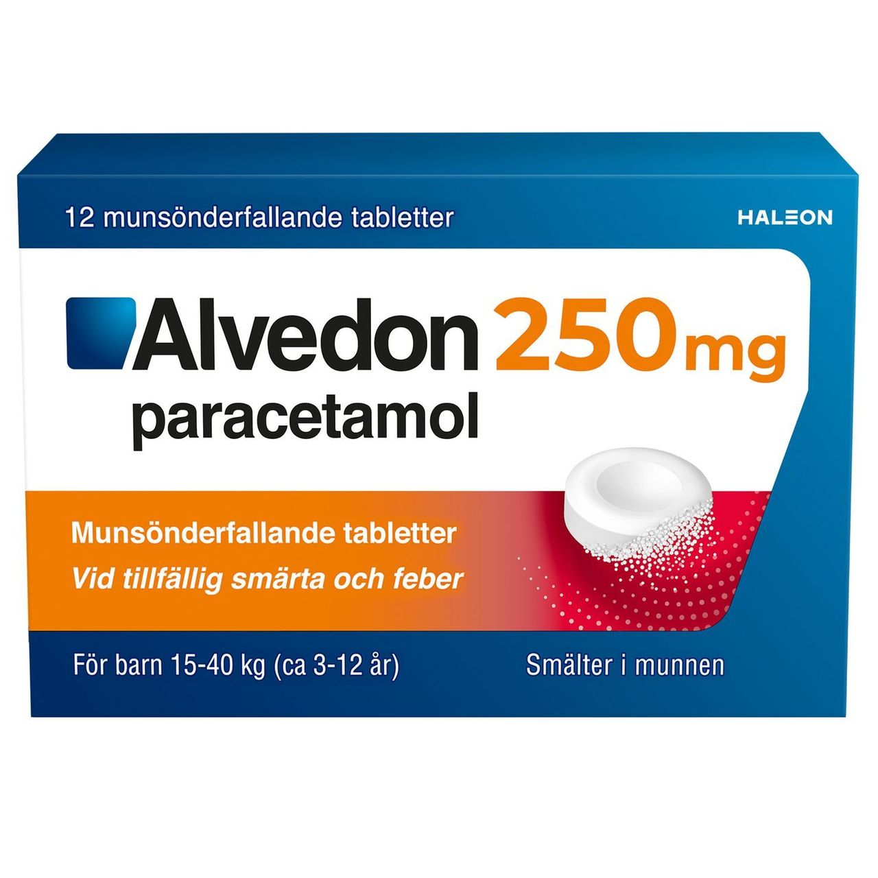 Alvedon, munsönderfallande tablett 250 mg 12 st (15-40 kg)