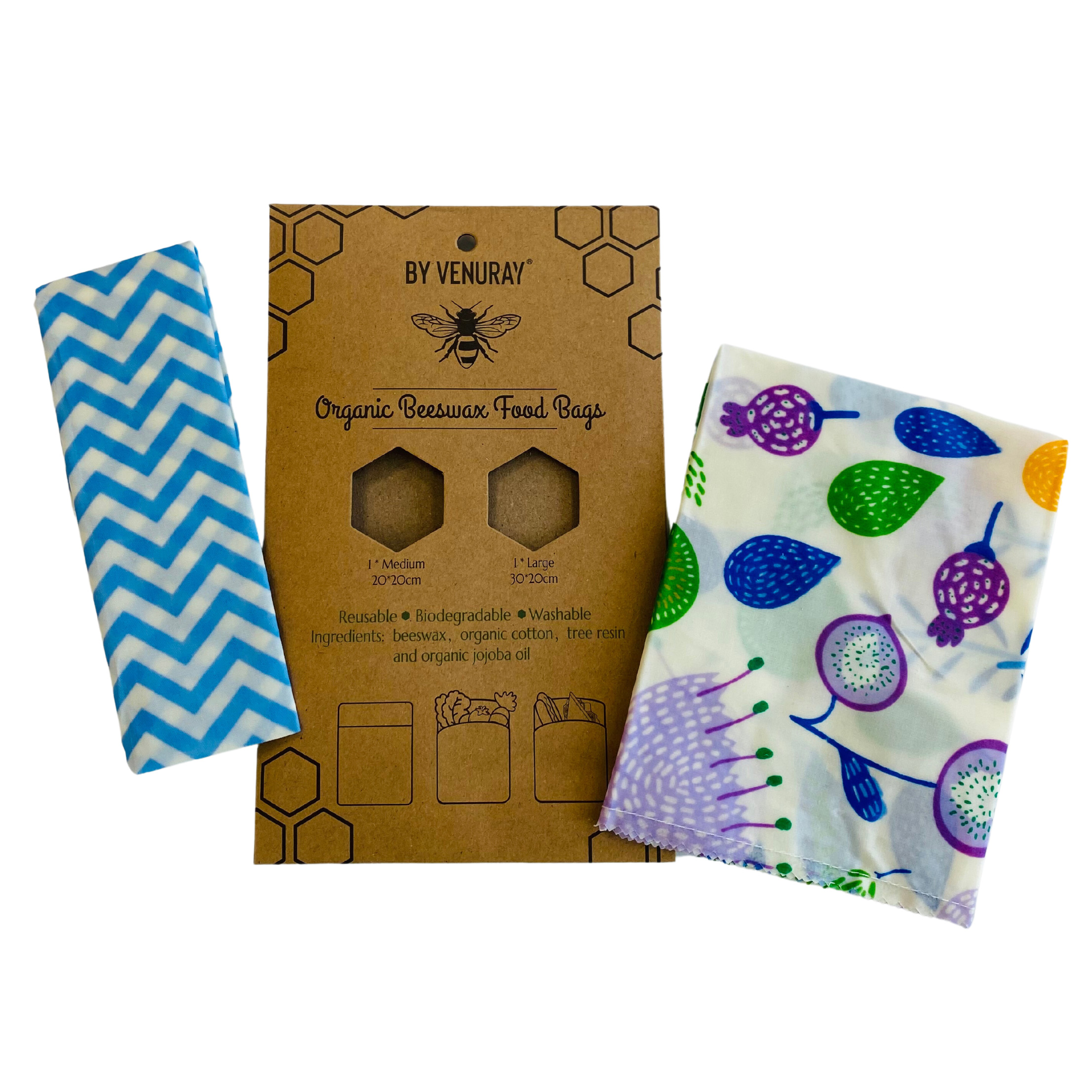 Bivaxpåsar Blommor & Blått mönster 2-pack - Venuray
