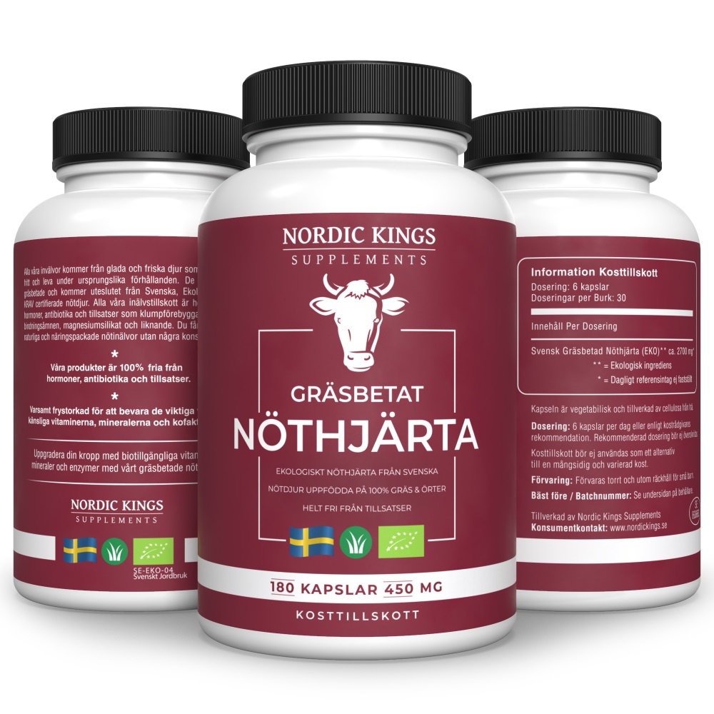100% Gräsbetad & Ekologisk Nöthjärta 180 kapslar - Nordic Kings