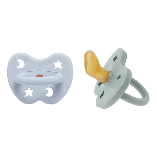 Naturgumminapp - Maya Blue & Thunder Grey , 3-36 mån Ortodontisk 2-pack - Hevea