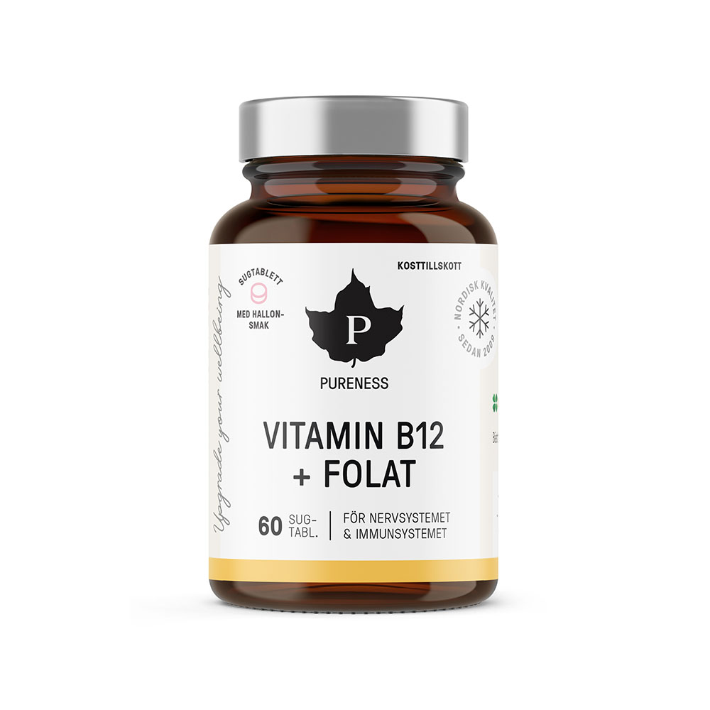 Vitamin B12 + Folat Hallon 60 kapslar Pureness