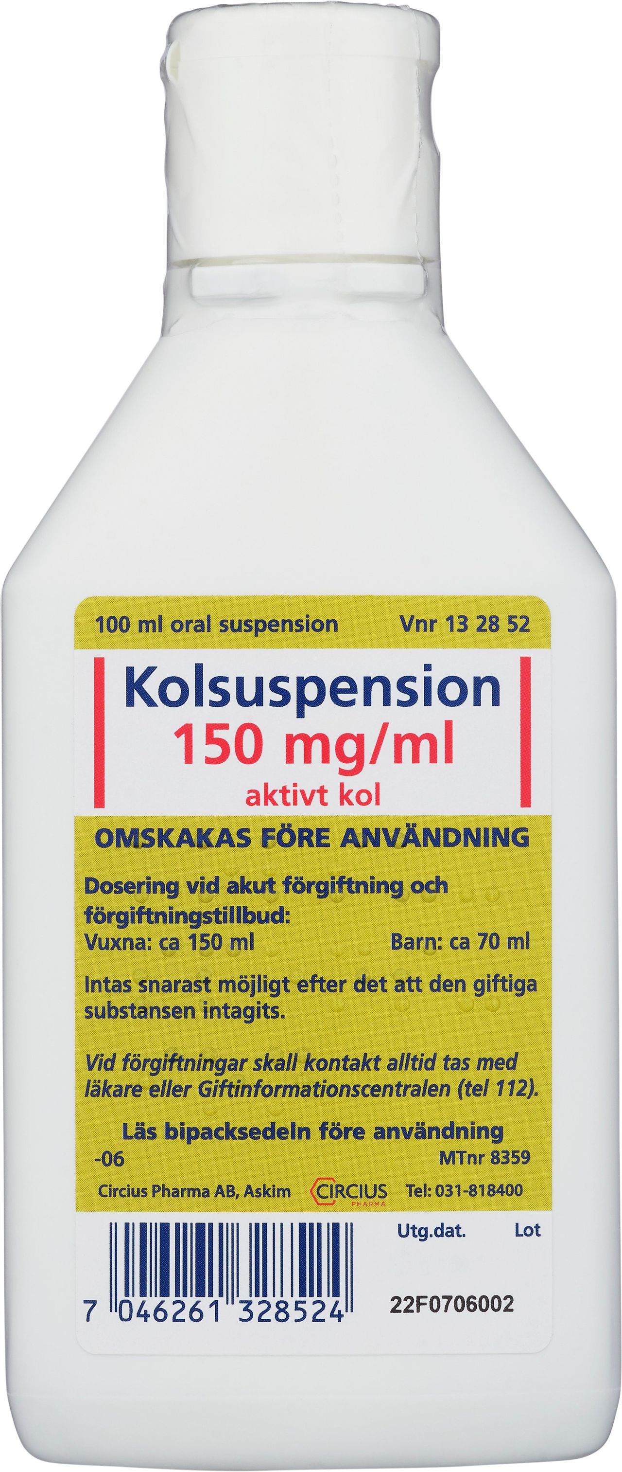 Kolsuspension, oral suspension 150 mg/ml 100 ml