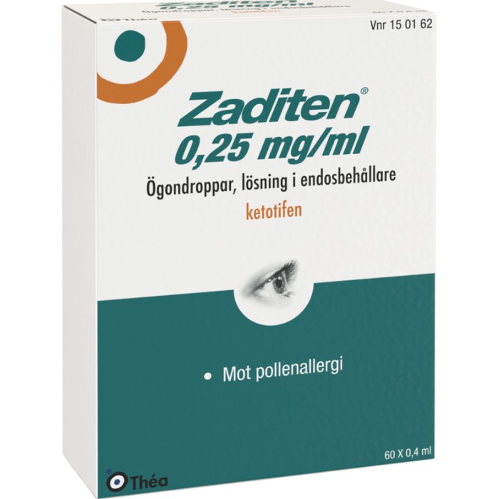 Zaditen, ögondroppar, lösning i endosbehållare 0,25 mg/ml 60 x 0,4 ml