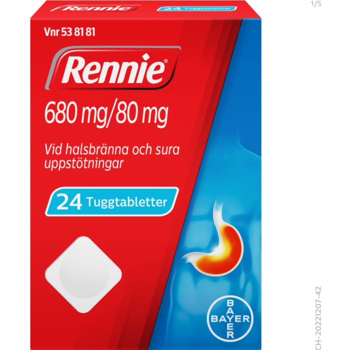 Rennie, tuggtablett 680 mg/80 mg 24 st