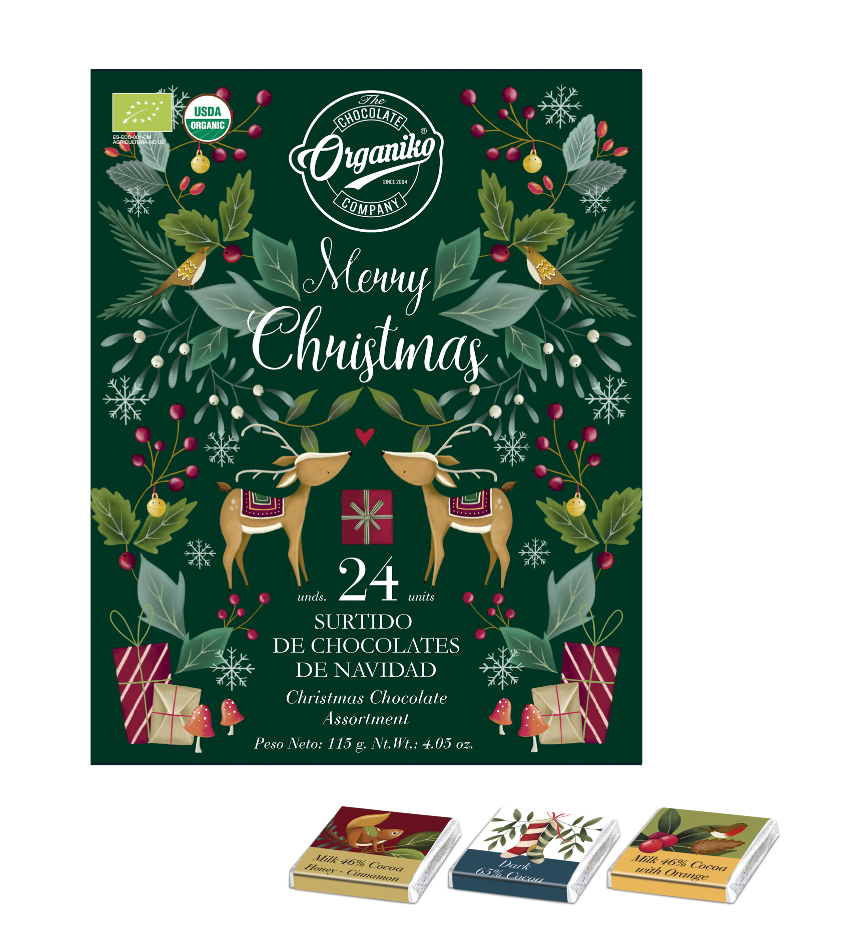Chokladkalender Merry Christmas 24 bitar - Chocolate Organico