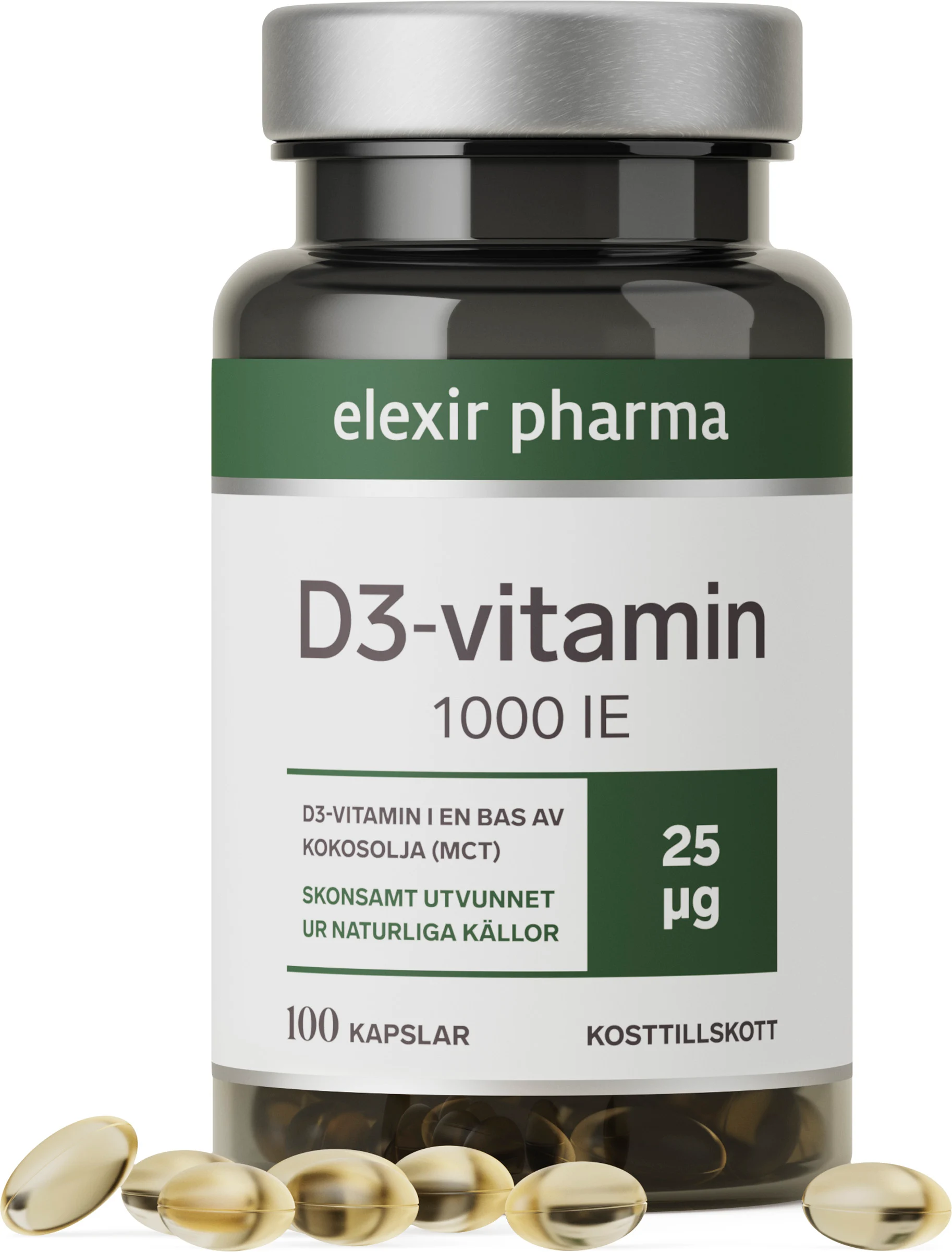 Elexir Pharma D3-vitamin 1000 IE 25μg 100 kapslar