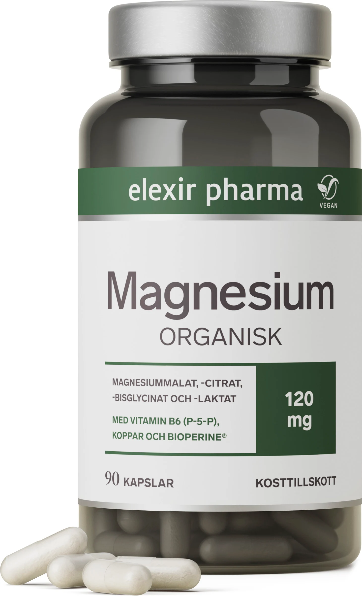 Elexir Pharma Organisk Magnesium 120mg 90 kapslar